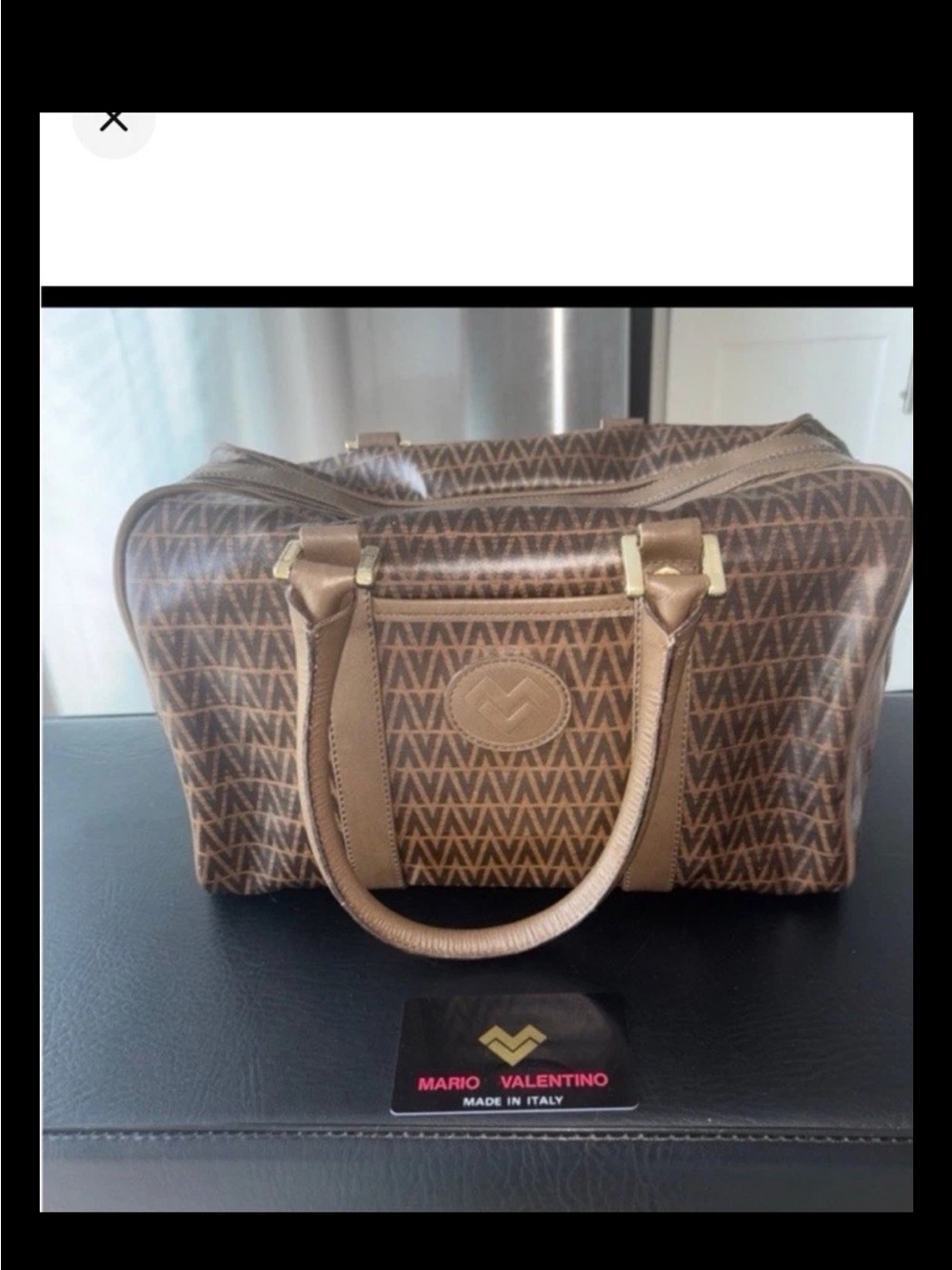Mario Valentino Brown Monogram Satchel with Gold-Tone Accents - Picture 8 of 8